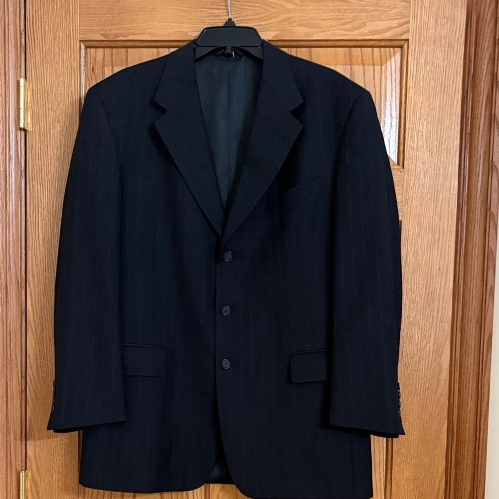 Hart Schaffner Marx black pin stripe suit blazer jacket sport coat 100% wool 41R